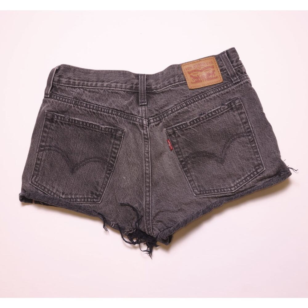 Levis 501 micro shorts Denim Cut Off Womens 28 Black Distressed Raw Hem